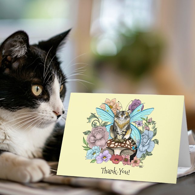 Tabby Fairy Cat Mushroom Floral Thank You Card (Creator Uploaded)