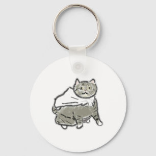 Tabby Grey Cat White Cape Pencil Drawing Key Ring