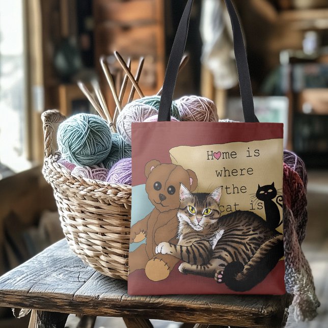 Tabby Home Burgundy Cat Tote Bag (Creator Uploaded)
