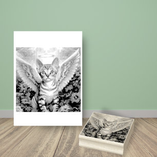Tabby Kitten Angel Wings Halo Rubber Stamp