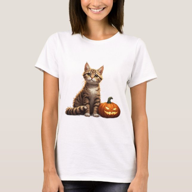 Tabby Kitten Autumn Halloween Theme 🎃 T-Shirt (Front)