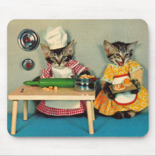 tabby kitten chef and tabby kitten assistant mouse pad