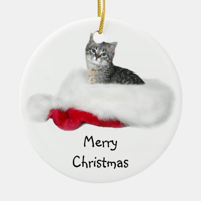 Tabby kitten Christmas Ceramic Tree Decoration (Front)