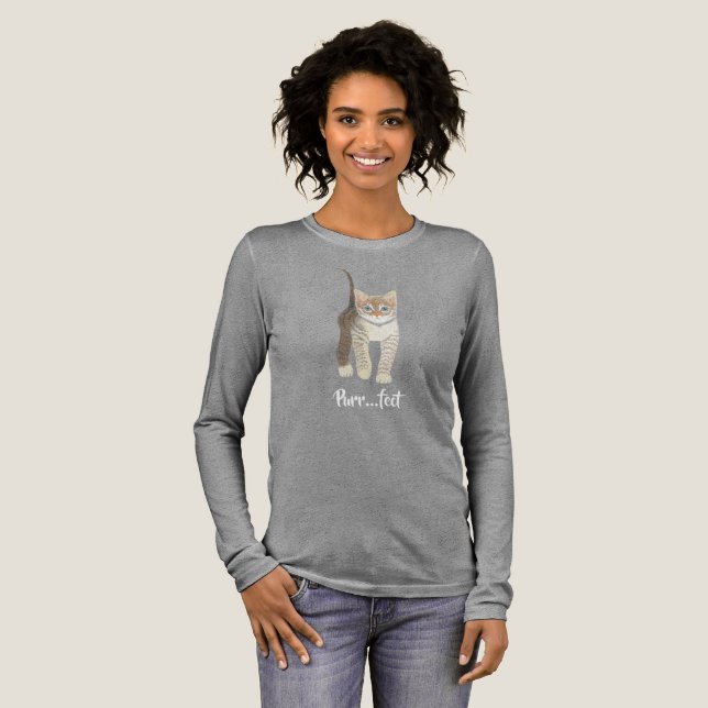 Tabby Kitten Grey Long Sleeved Tri-Blend Shirt (Full Front)