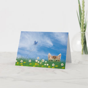 Tabby kitten in grass birthday humor card
