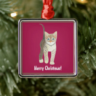 Tabby Kitten Metal Tree Decoration
