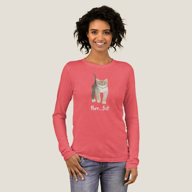 Tabby Kitten Red Long Sleeved Tri-Blend Shirt (Full Front)