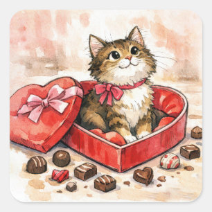 Tabby Kitten Sitting in a Candy Box Square Sticker