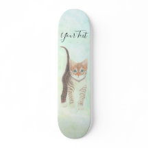 Tabby Kitten With Text Skateboard
