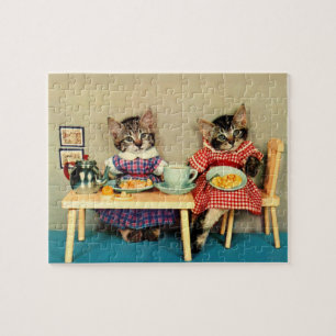 tabby kittens breakfast jigsaw puzzle