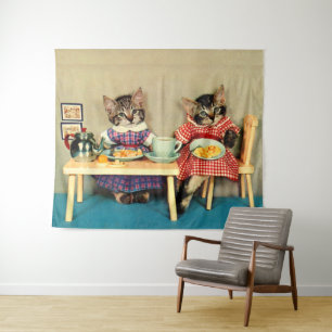 tabby kittens breakfast tapestry