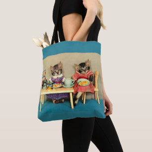 tabby kittens breakfast tote bag