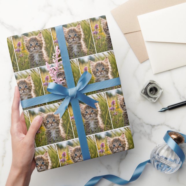 Tabby Kittens In Summer Meadow Wrapping Paper (Gifting)