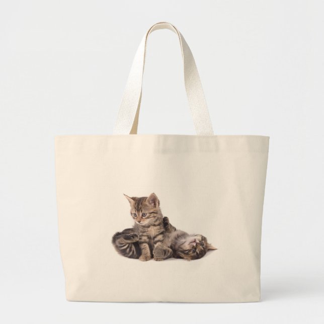 tabby kittens playing large tote bag (Front)