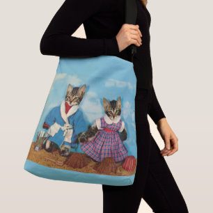 tabby kittens playing on the beach crossbody bag