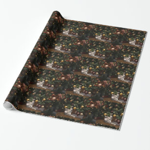 Tabby kitty and Christmas tree Wrapping Paper