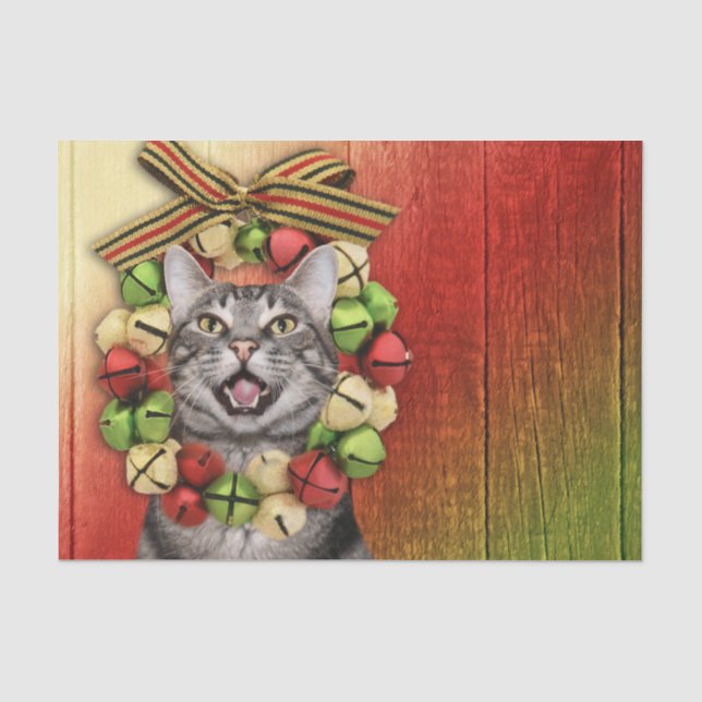 Tabby kitty cat Christmas Tissue Paper (Front)