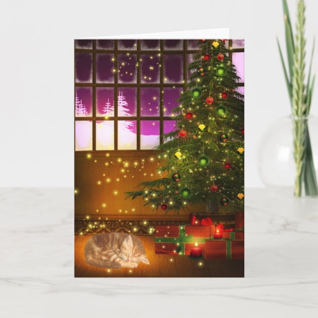 Tabby kitty Christmas Holiday Card (Front)