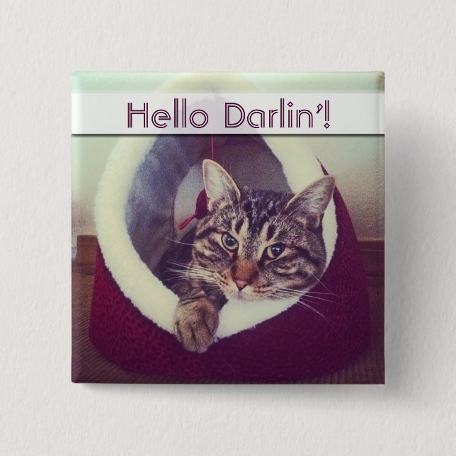 Tabby Kitty In Hut Close-Up Photograph 15 Cm Square Badge (Front)