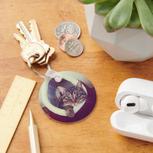 Tabby Kitty In Hut Close-Up Photograph Key Ring