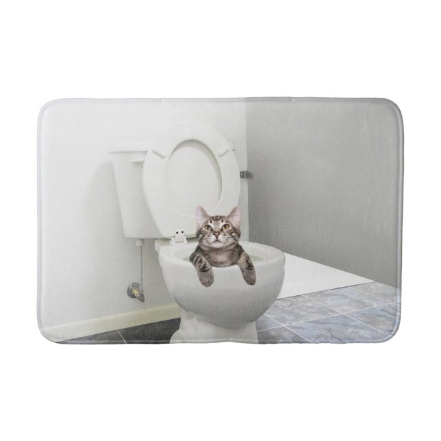 Tabby kitty in toilet bath mat (Front)