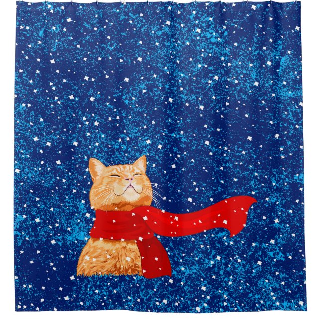 Tabby loves Snow Shower Curtain (Front)