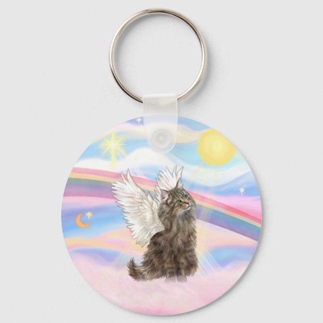 Tabby Norwegian Forest Cat  - Angel Key Ring (Front)