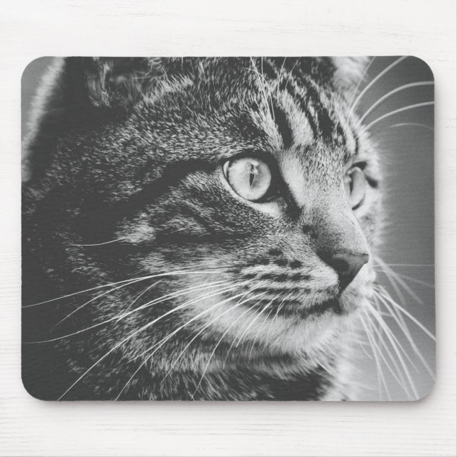Tabby Profile | Big Eyes | Black and White Mouse Pad (Front)