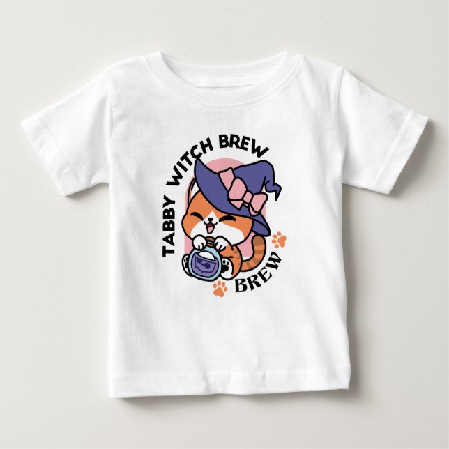 Tabby Witch Brew – Cute Halloween Cat Design Baby T-Shirt (Front)