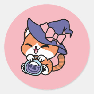 Tabby Witch Brew – Cute Halloween Cat Design Classic Round Sticker