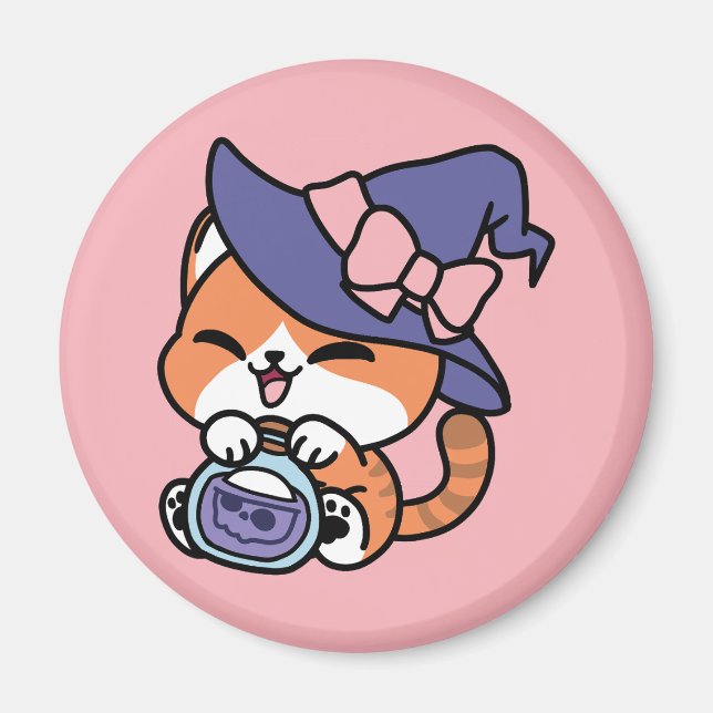 Tabby Witch Brew – Cute Halloween Cat Design Magnet (Front)