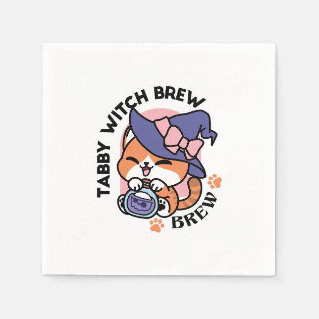 Tabby Witch Brew – Cute Halloween Cat Design Napkin (Front)
