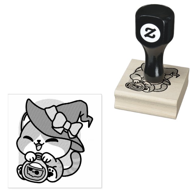 Tabby Witch Brew – Cute Halloween Cat Design Rubber Stamp (Stamped)