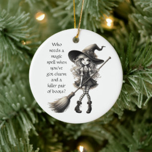 Tabitha and her Boots - Witch Ceramic Tree Decoration