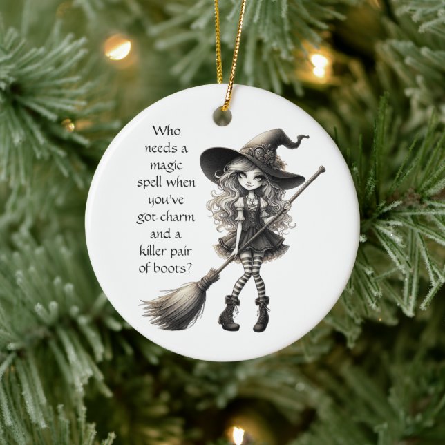 Tabitha and her Boots - Witch Ceramic Tree Decoration (Tree)