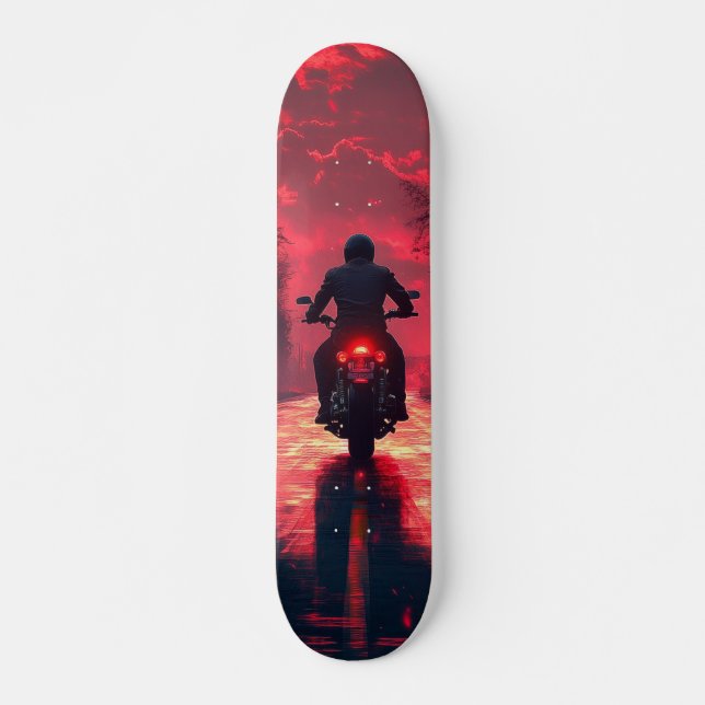 Tabla de Skate Motociclista Solitario en Atardecer Skateboard (Front)