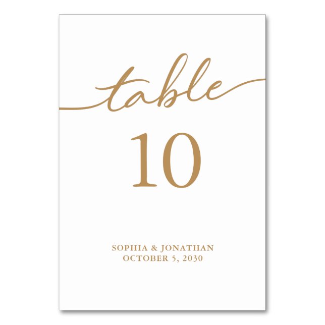 Table 10 Gold Calligraphy Personalised Wedding Number (Front)
