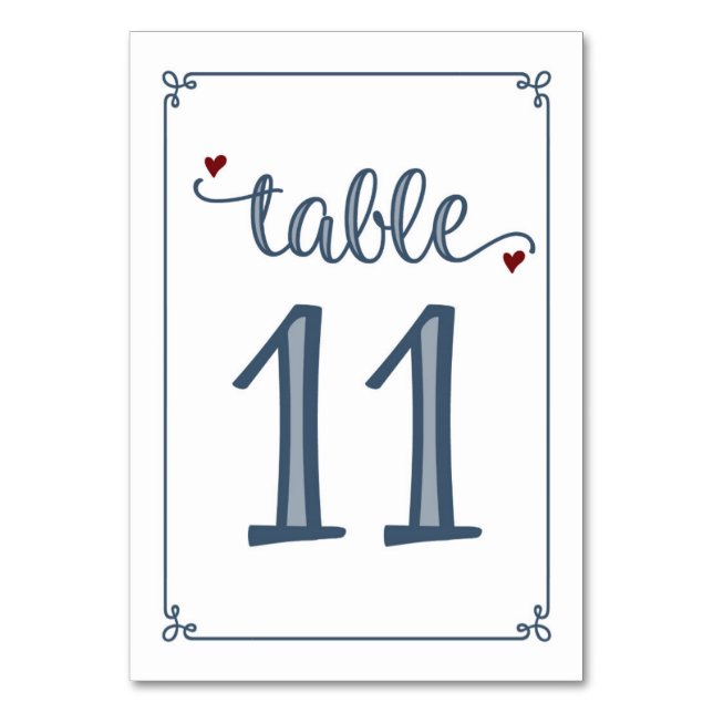 "Table 11" Dusty Blue & Dark Red Table Number (Front)