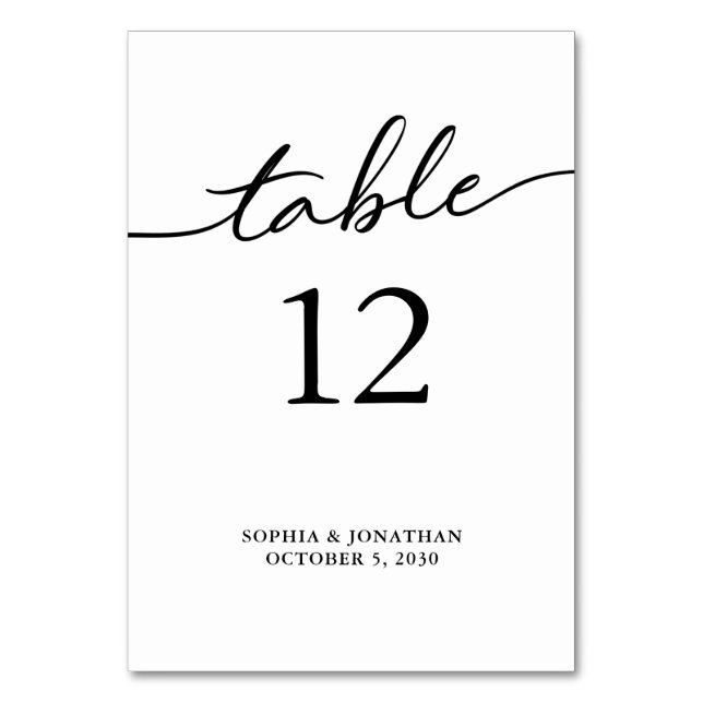 Table 12 Black Calligraphy Personalised Wedding Table Number (Front)