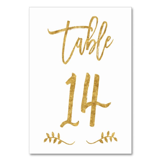 Table 14 | Elegant Gold Handwriting Brushed Laurel Table Number (Front)