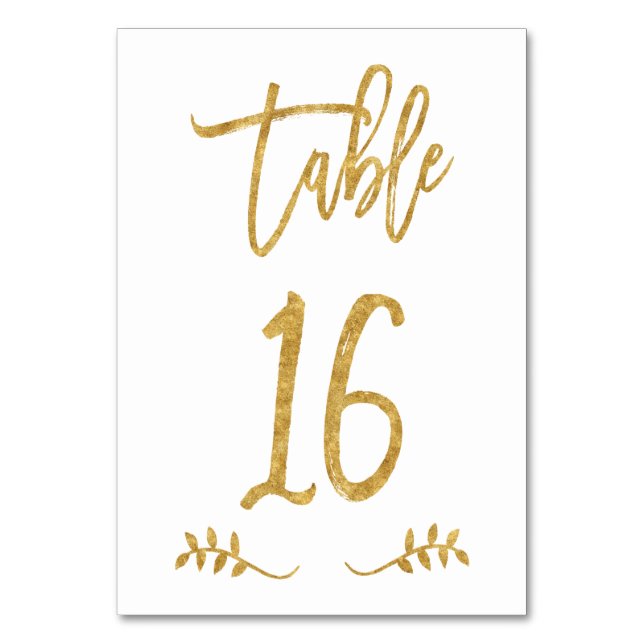Table 16 | Elegant Gold Handwriting Brushed Laurel Table Number (Front)