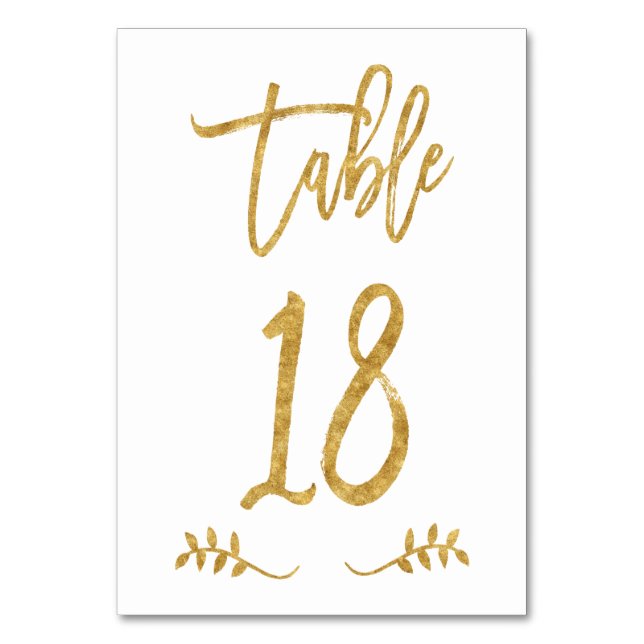 Table 18 | Elegant Gold Handwriting Brushed Laurel Table Number (Front)