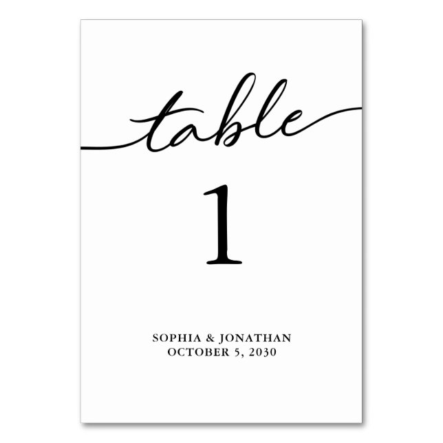 Table 1 Black Calligraphy Personalised Wedding Number (Front)