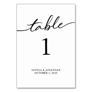 Table 1 Black Calligraphy Personalised Wedding Table Number