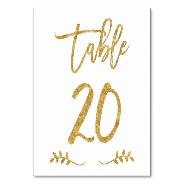 Table 20 | Elegant Gold Handwriting Brushed Laurel Table Number (Front)