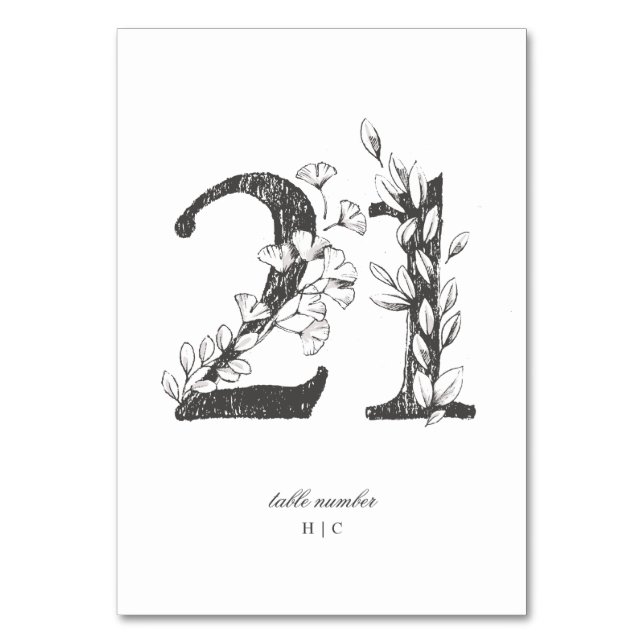 Table 21 Beautiful Floral Sketched Wreath Wedding Number (Front)