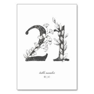 Table 21 Beautiful Floral Sketched Wreath Wedding Table Number