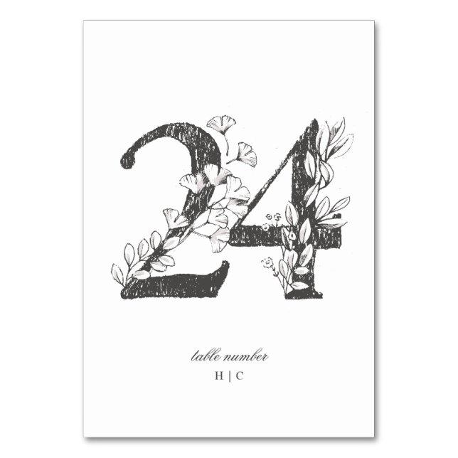Table 24 Beautiful Floral Sketched Wreath Wedding Table Number (Front)