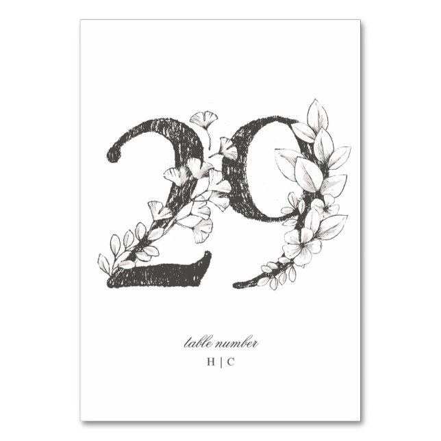Table 29 Beautiful Floral Sketched Wreath Wedding Table Number (Front)