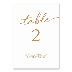 Table 2 Gold Calligraphy Personalised Wedding Table Number